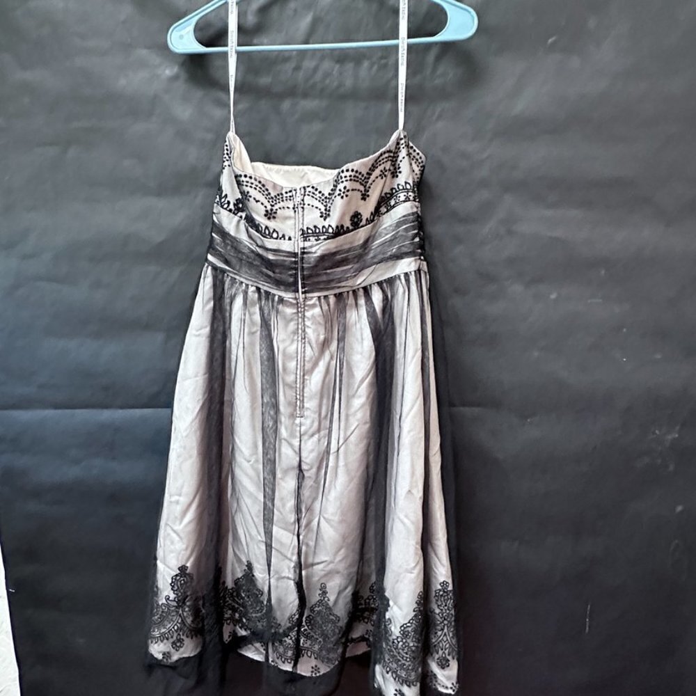 Davids Bridal Size 8 Prom Black Lace Taupe Strapless Midi Dress Short - Picture 5 of 6